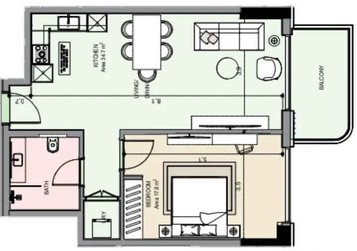1 BR floor plan