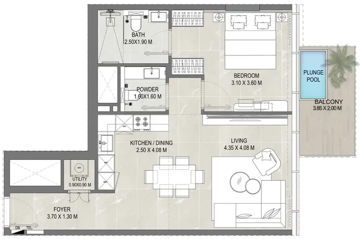 1 BR floor plan