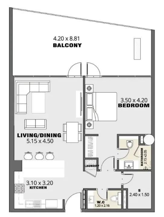 1 BR floor plan