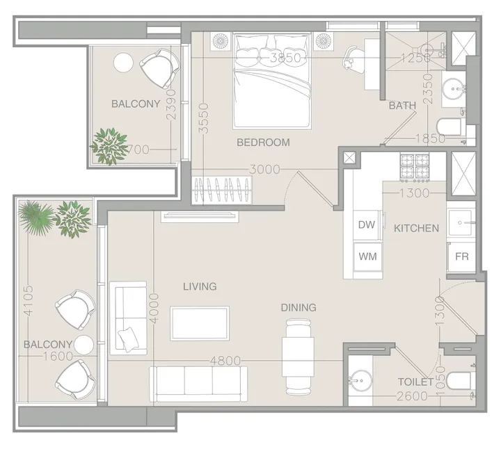 1 BR floor plan