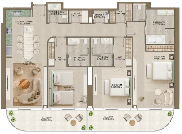 3 BR floor plan