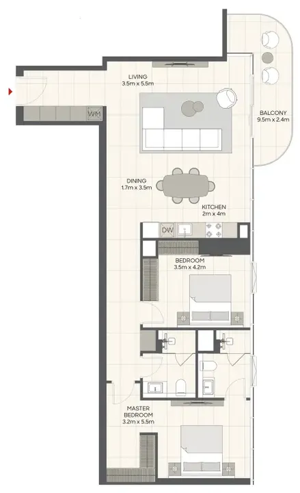 2 BR floor plan