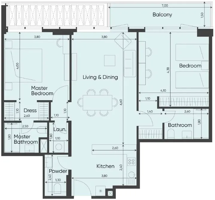 2 BR floor plan