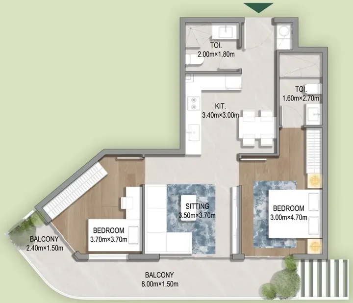 2 BR floor plan