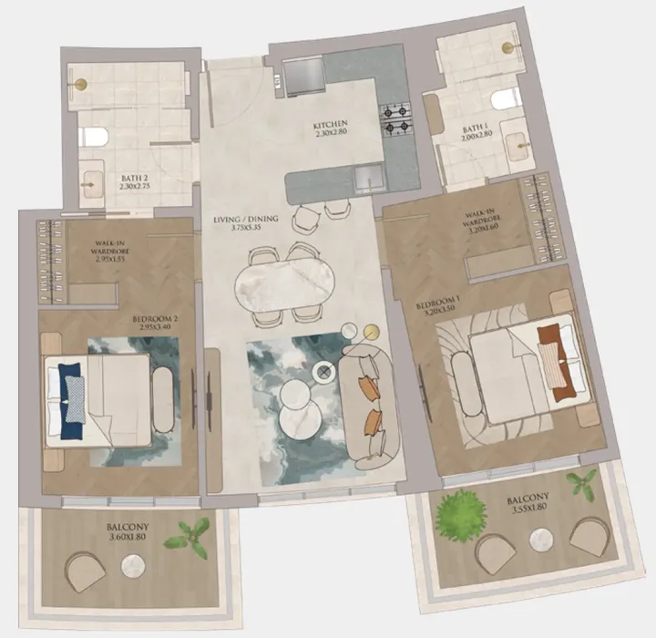 2 BR floor plan