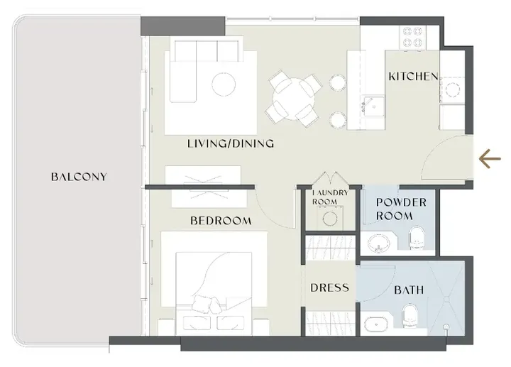 1 BR floor plan