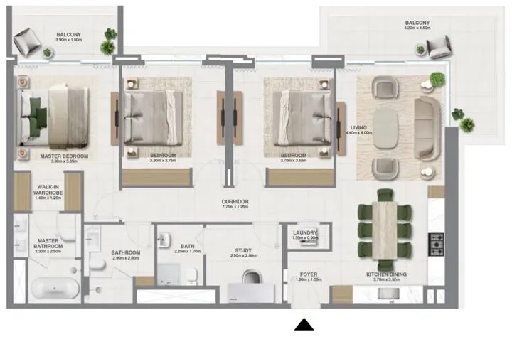 3 BR floor plan