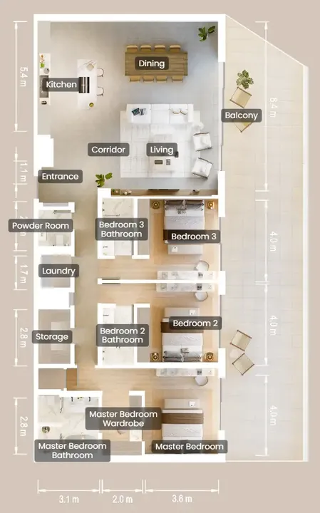 3 BR floor plan