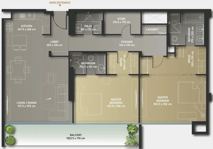 2 BR floor plan