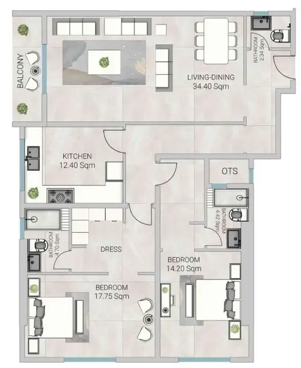 2 BR floor plan