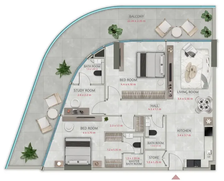2 BR floor plan