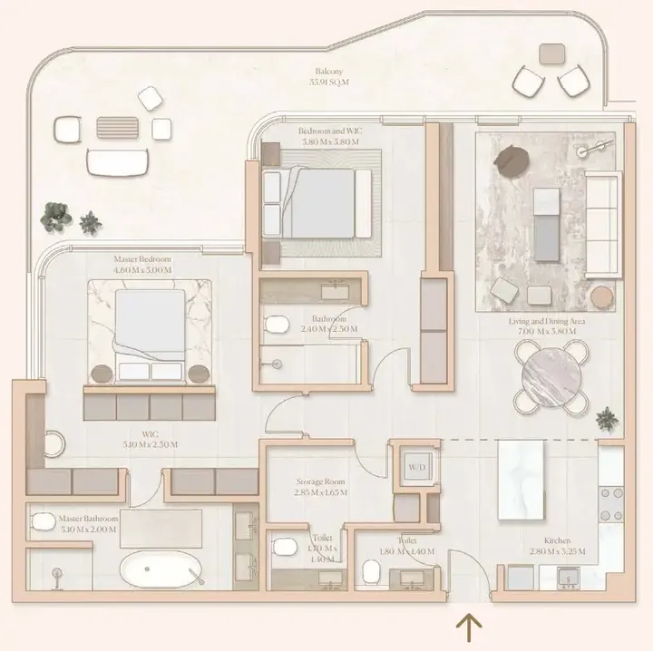 2 BR floor plan