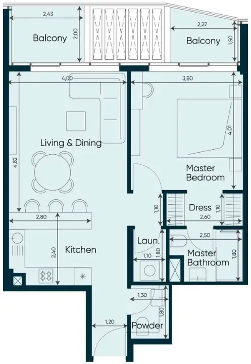 1 BR floor plan
