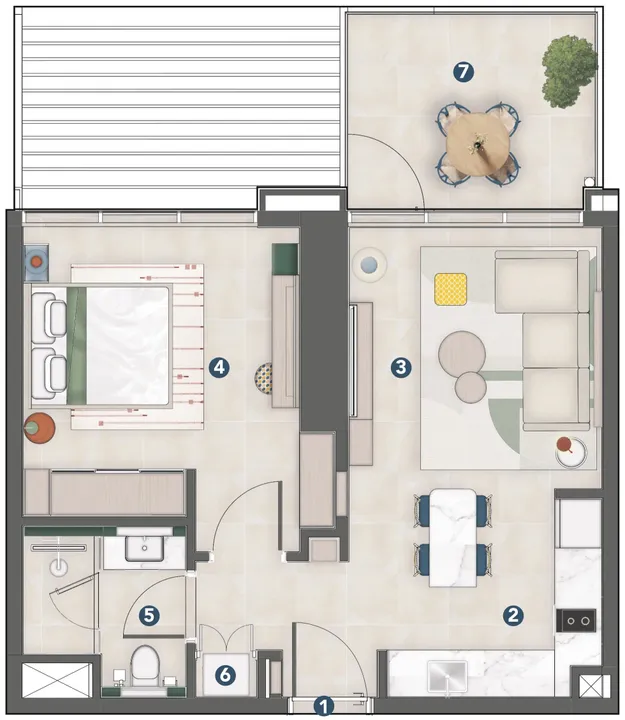 1 BR floor plan