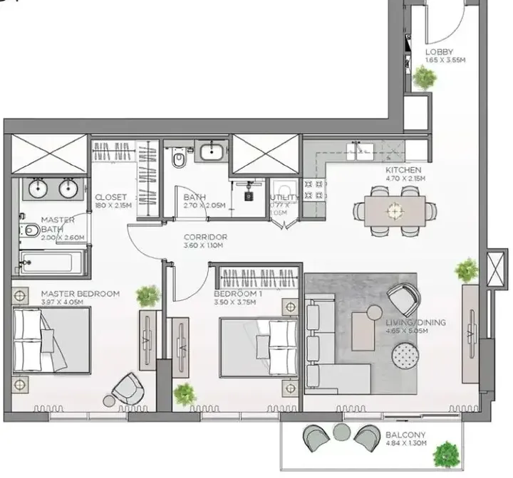 2 BR floor plan