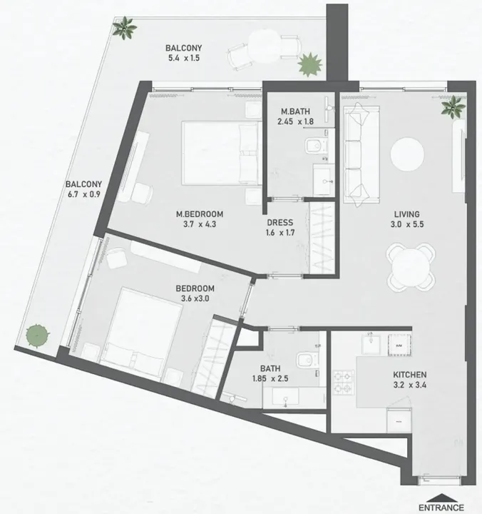 2 BR floor plan