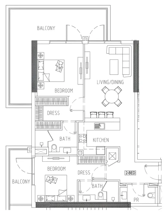 2 BR floor plan