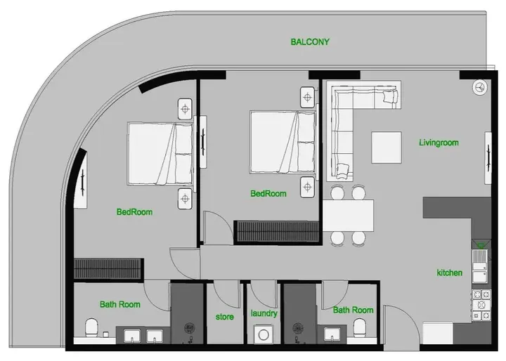 2 BR floor plan