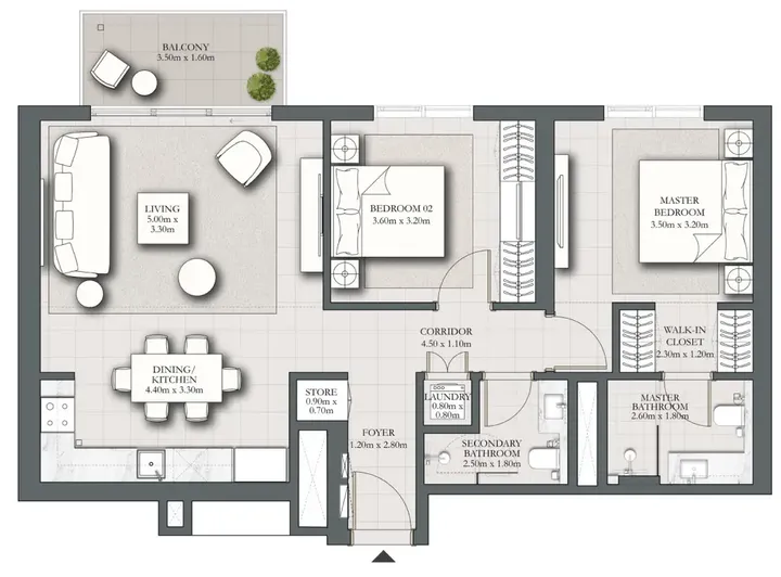 2 BR floor plan