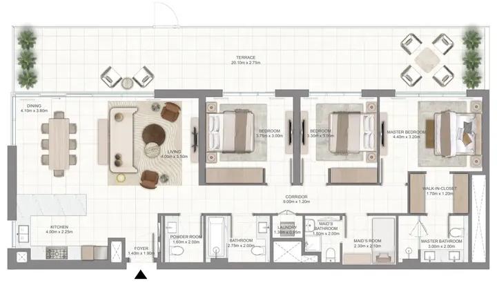 3 BR floor plan