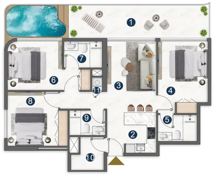 3 BR floor plan