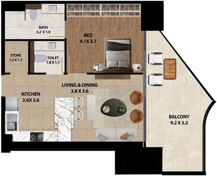 1 BR floor plan