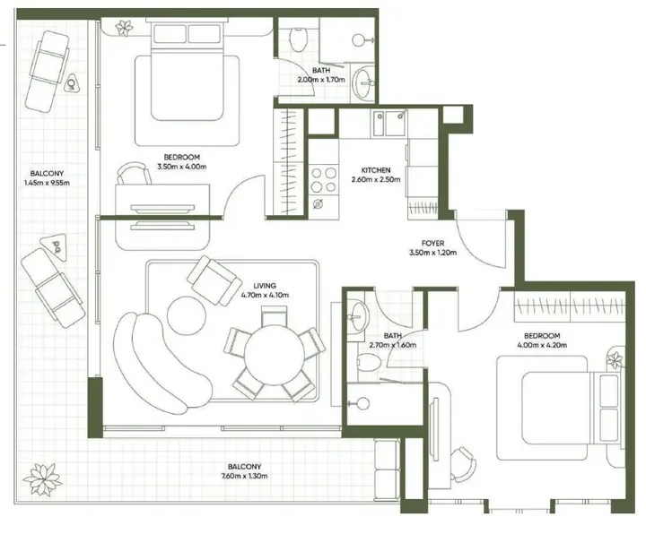 2 BR floor plan