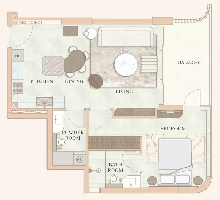 1 BR floor plan