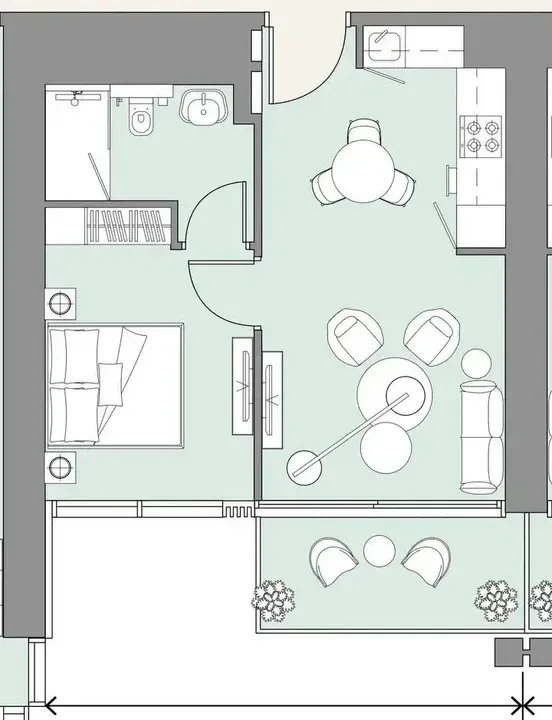 1 BR floor plan