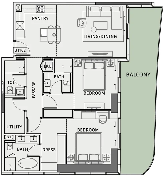 2 BR floor plan