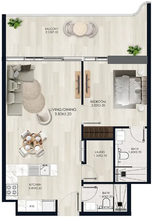 1 BR floor plan