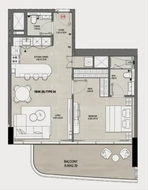 1 BR floor plan