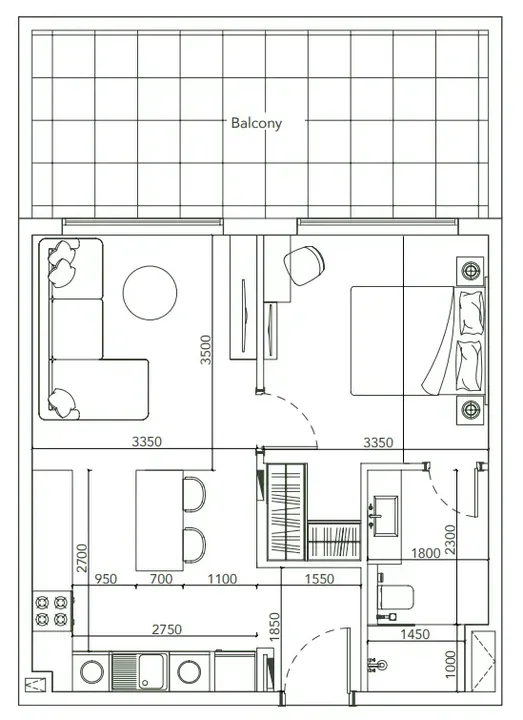 1 BR floor plan