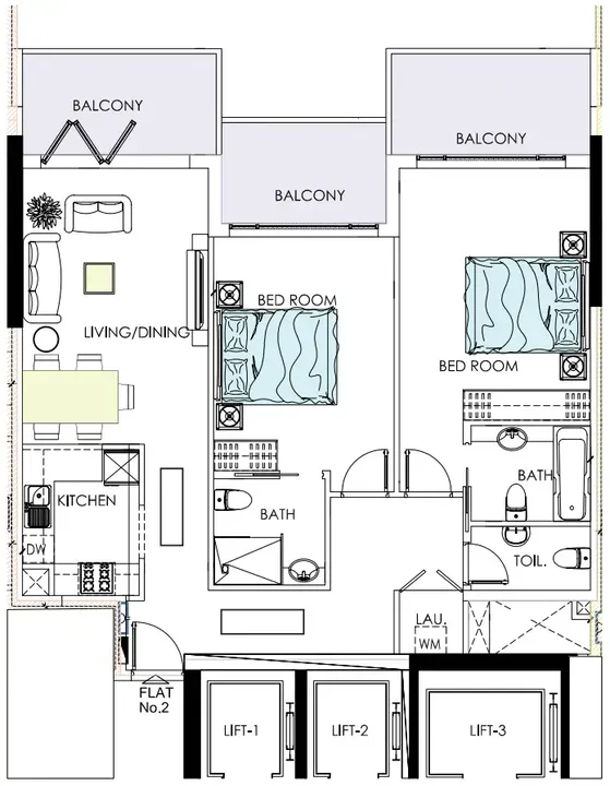 2 BR floor plan