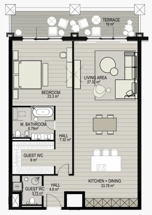 1 BR floor plan