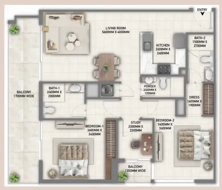 2 BR floor plan