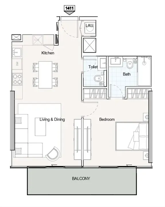 1 BR floor plan