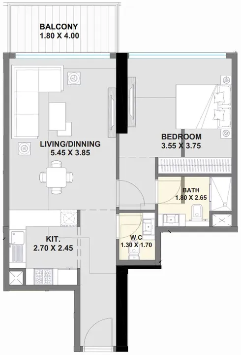 1 BR floor plan