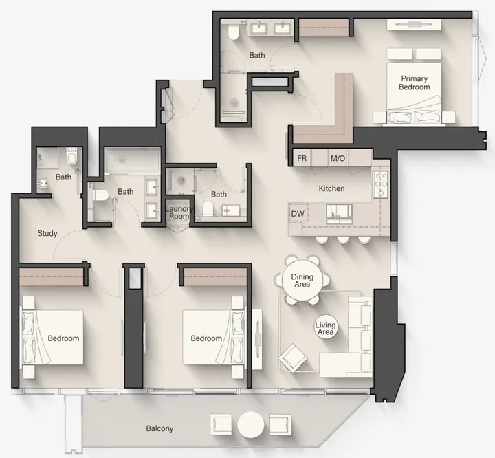 3 BR floor plan