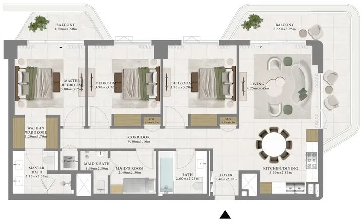 3 BR floor plan