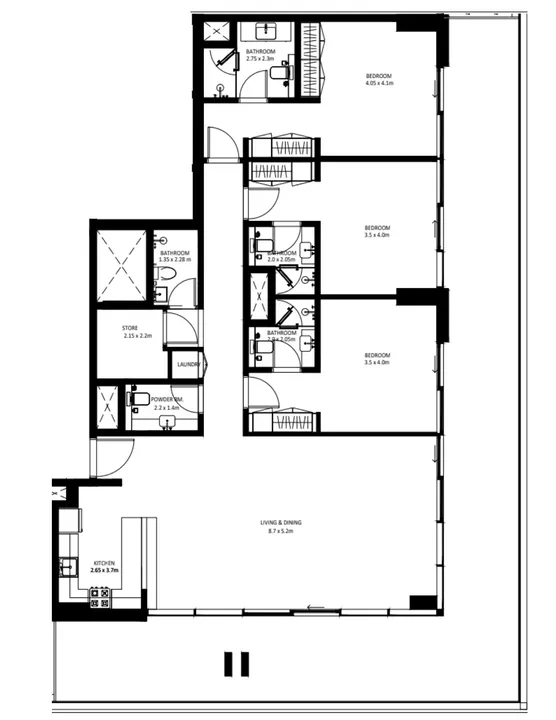 3 BR floor plan
