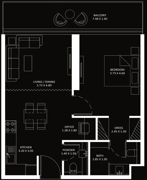 1 BR floor plan