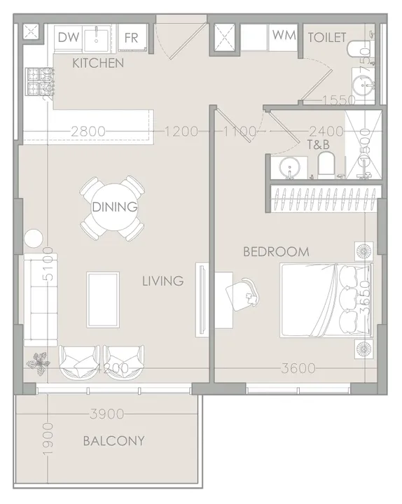 1 BR floor plan