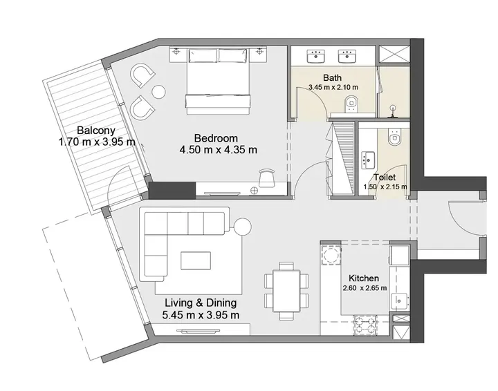 1 BR floor plan