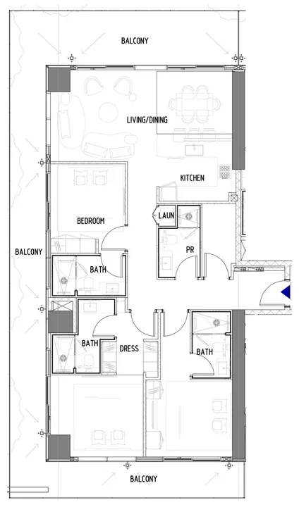 3 BR floor plan