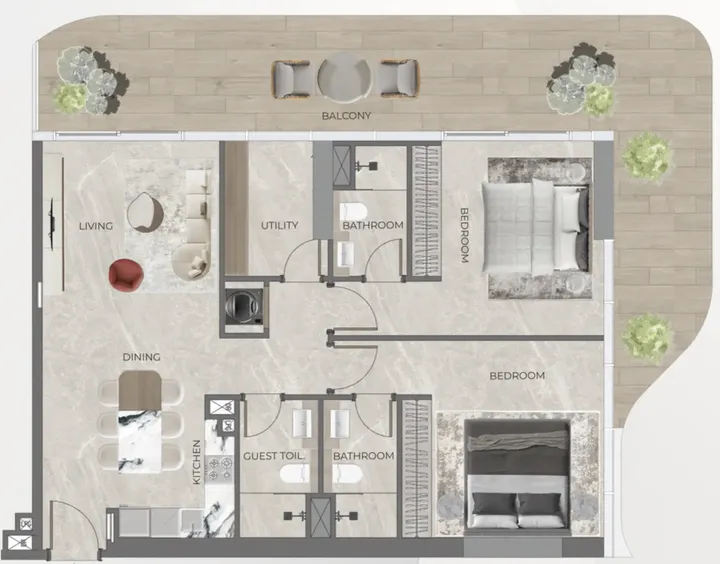 2 BR floor plan