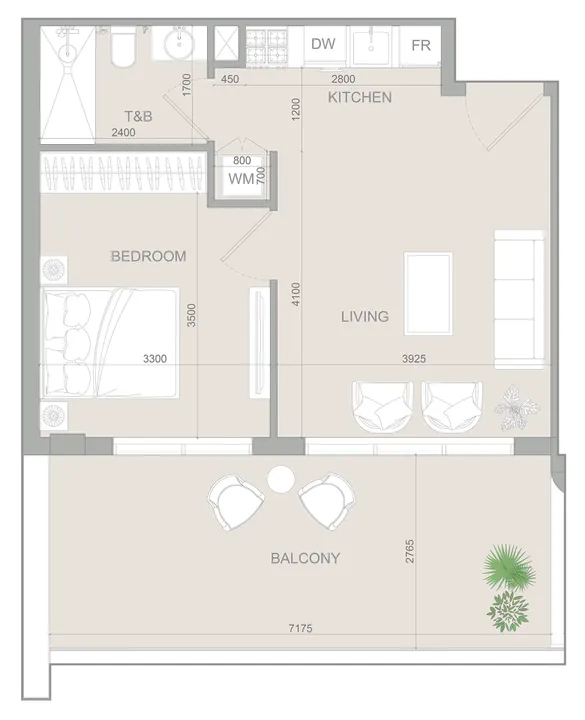 1 BR floor plan
