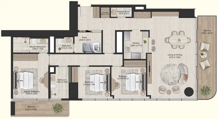 3 BR floor plan