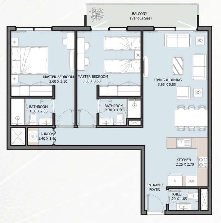 2 BR floor plan