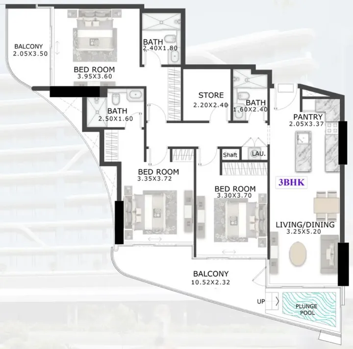 3 BR floor plan